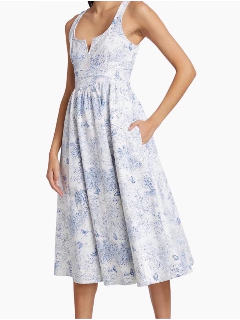 Cinq a Sept Garden Toile Ebba Dress Blue & White Floral Midi Dress
